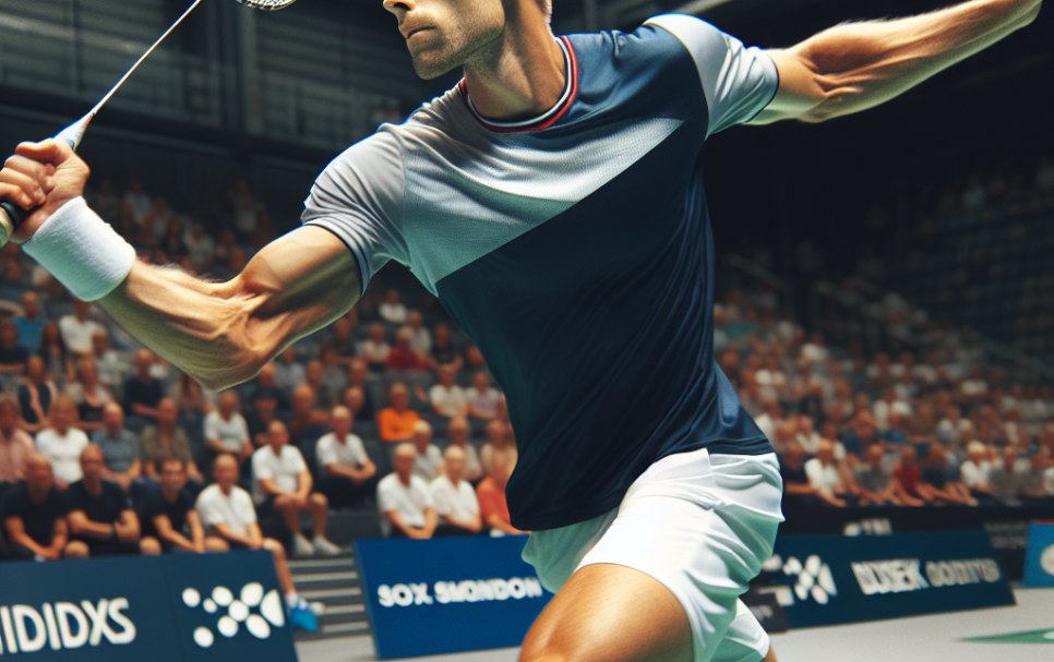 image of Viktor Axelsen, a professional badminton player, in action.